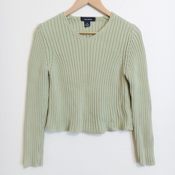 The Limited Sweaters - The Limited Ribbed Sweater Sage Green